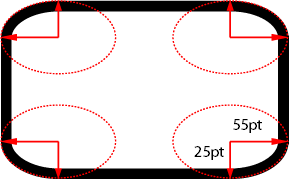 Dua nilai batas-kanan-bawah: 55pt 25pt menentukan kelengkungan sudut.